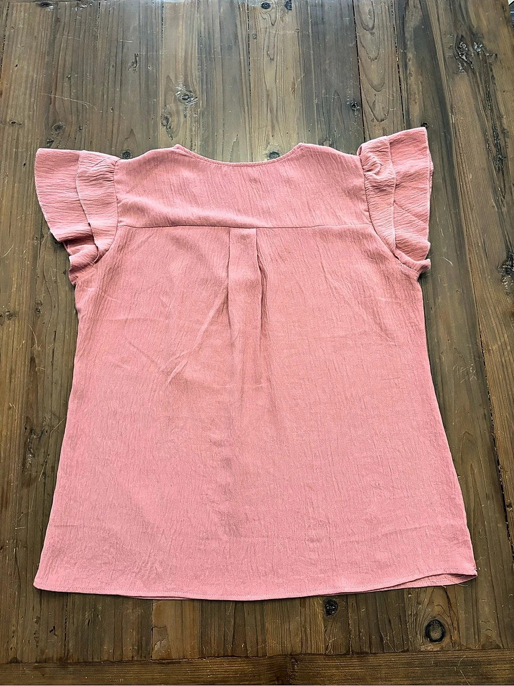 Bebonnie Mauve Pink Crinkle Pleated V-Neck Flutter Sleeve Blouse L - Picture 2 of 5